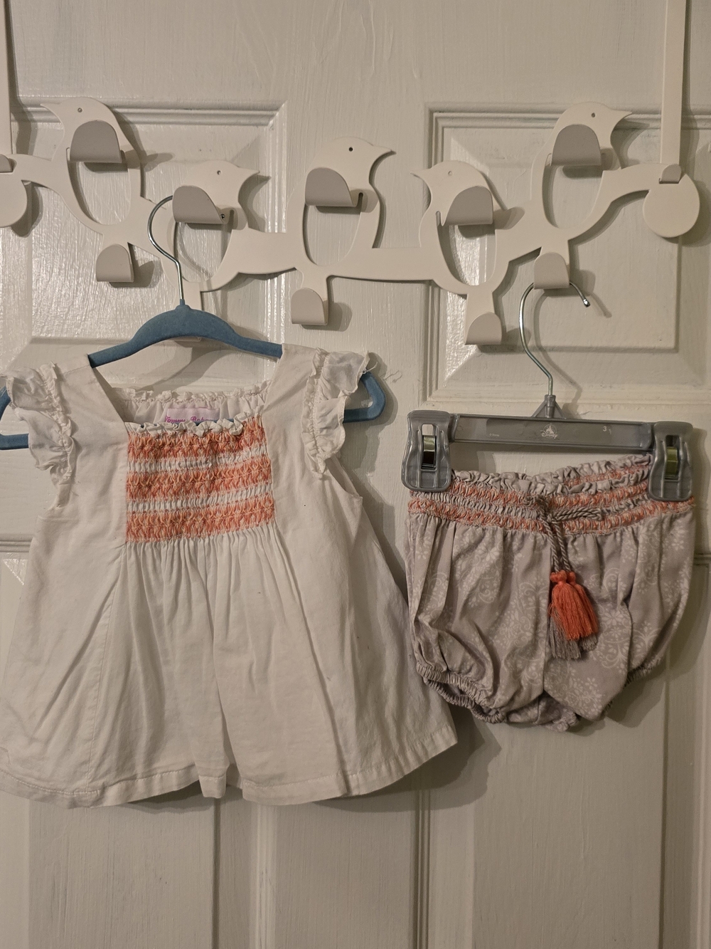 Tommy Bahama White Baby Top with Orange Smocking & Cream Bloomer Set